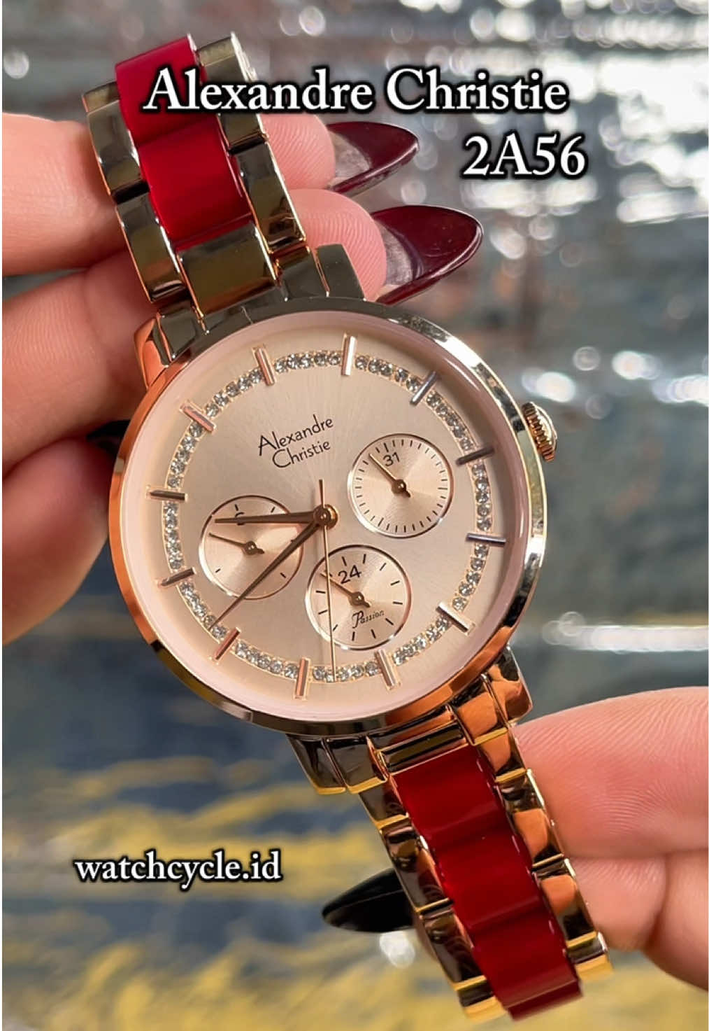 Jam Wanita AC 2A56 warna rose red😍😍😍 #jamtangan #alexandrechristie #ac2a56 #acrylic #jamtangan 