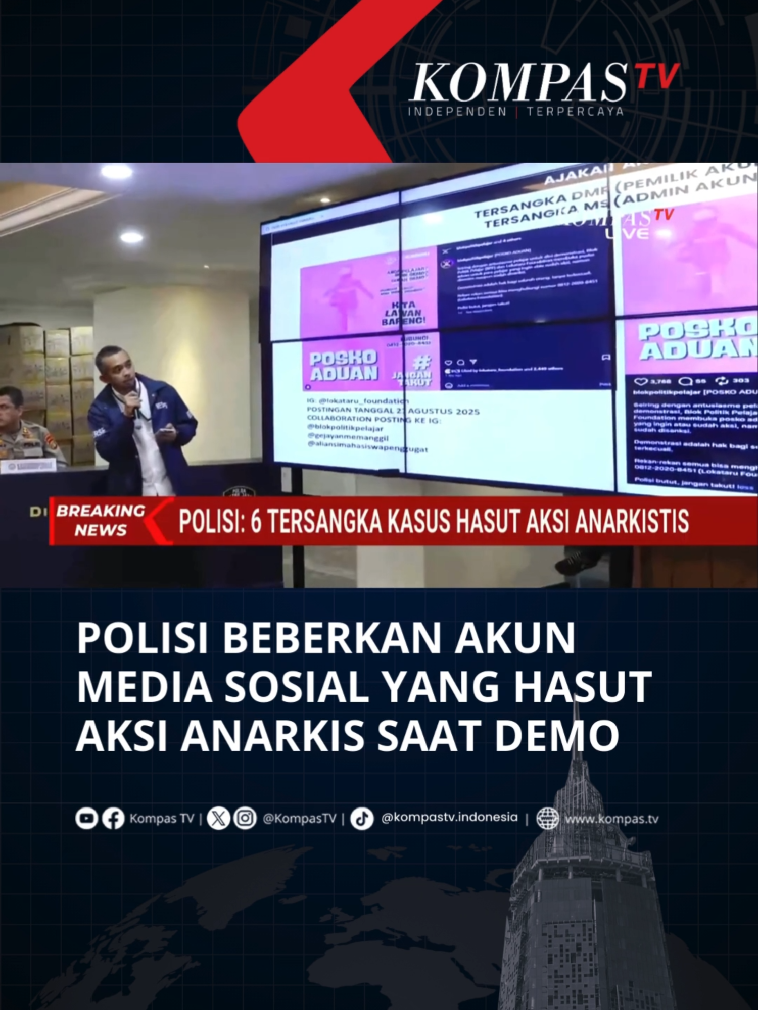 Polisi akhirnya mengungkap sejumlah akun media sosial yang diduga kuat menjadi pemicu aksi anarkistis dalam unjuk rasa beberapa waktu terakhir. Hal ini disampaikan pada Selasa (02/9/2025). Akun-akun ini diketahui menyebarkan narasi provokatif yang menyasar kalangan pelajar hingga mendorong mereka turun ke jalan dan terlibat dalam tindakan Anarkis. Tuliskan komentarmu dan dapatkan berita terkini lainnya di www.kompas.tv serta youtube.com/kompastv #TVODKompasTV Catatan Redaksi: Setiap warga negara berhak menyuarakan pendapatnya. Namun, kebebasan berpendapat harus dilakukan secara damai, tertib, serta jangan terprovokasi untuk melakukan pengerusakan dan penjarahan. #SalingJagaIndonesia