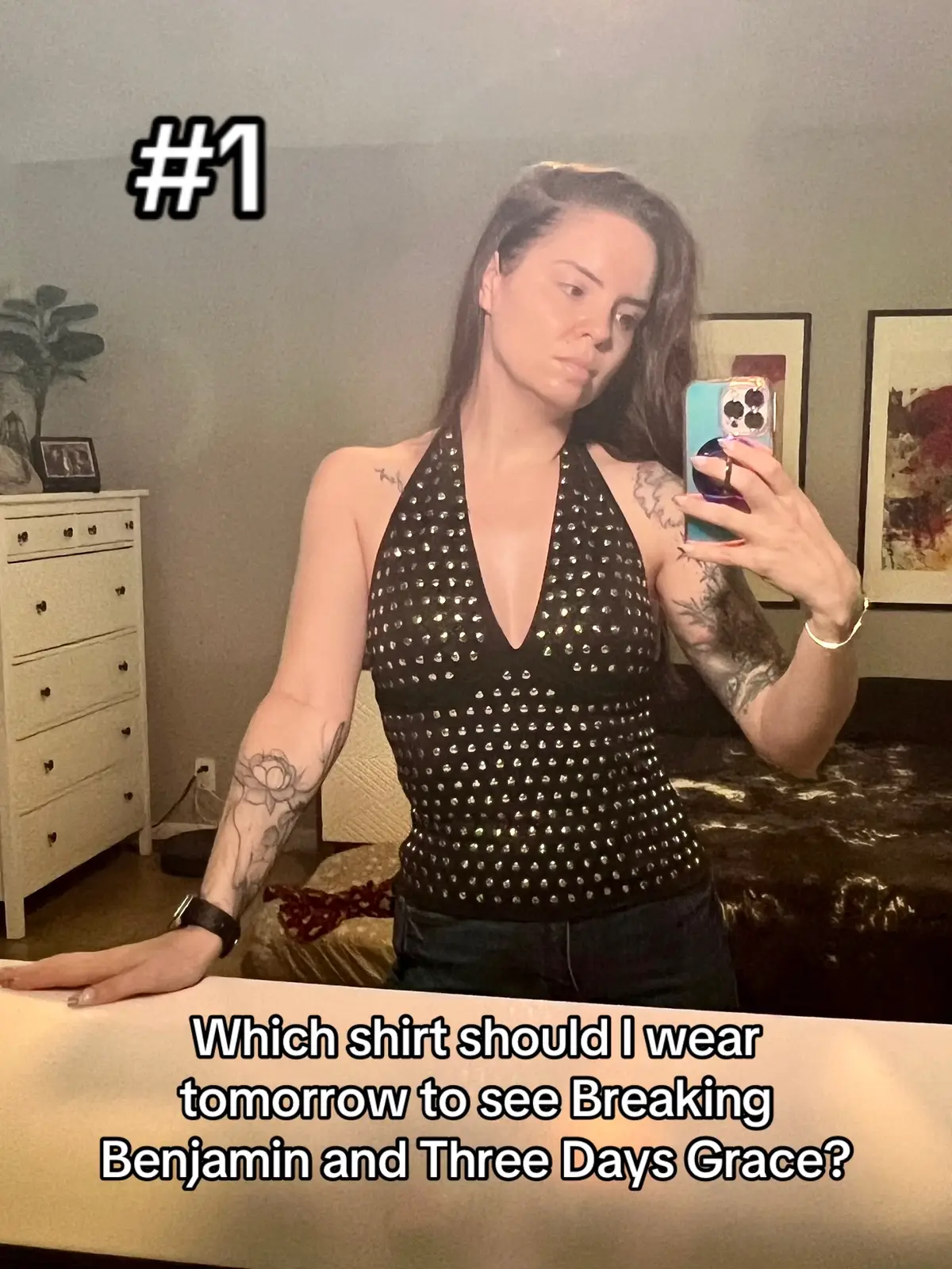 Decisions, decisions… we’ll be on the floor and I will be moshing 🤣 #concertoutfit #threedayagrace #breakingbenjamin #rockerchick #rockconcert 