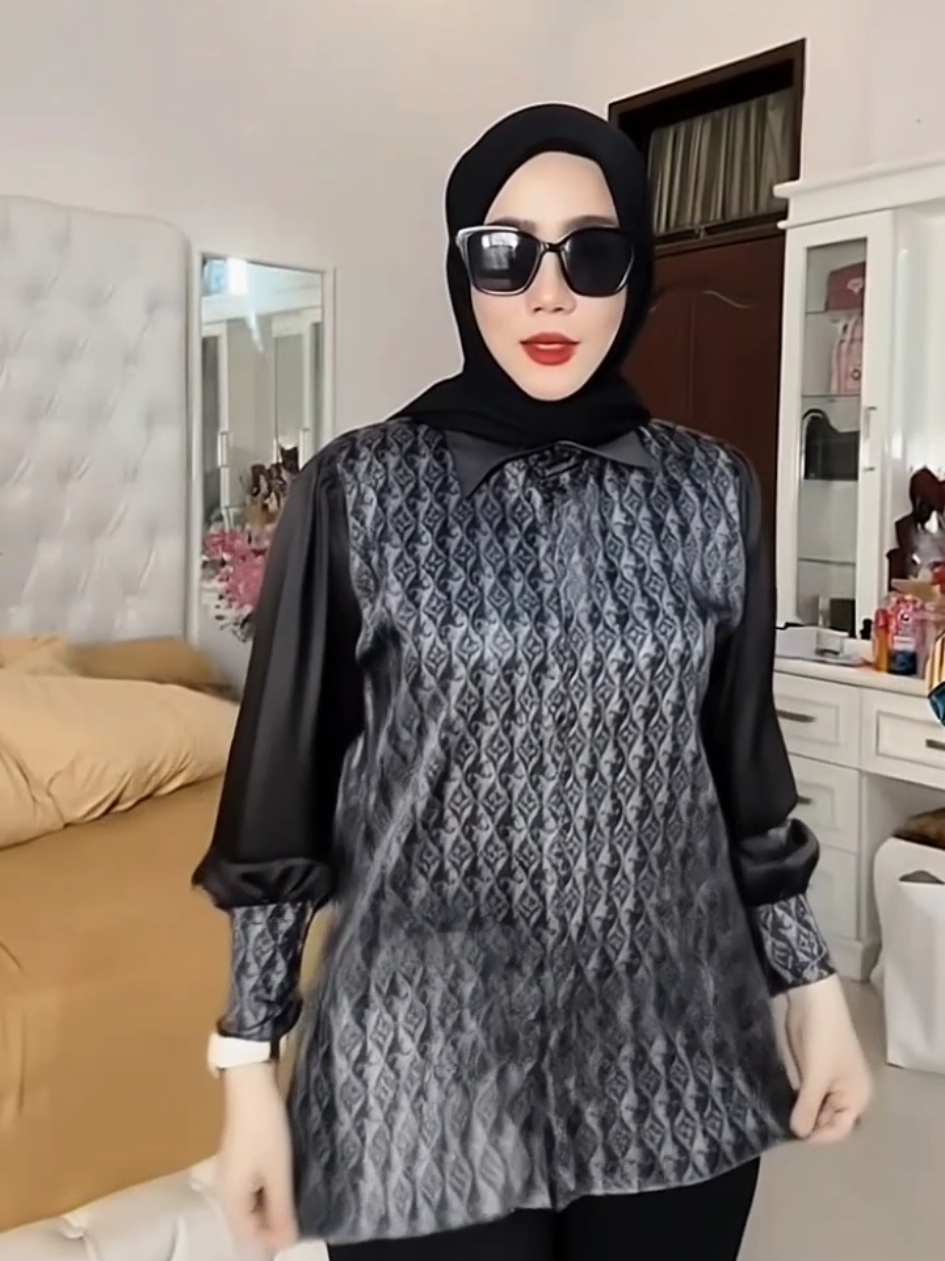 JANNA Mono Blouse /Blouse Printed / Atasan Wanita Baju Silk Muslim Motif Lengan Balon Panjang Nyaman Mewah #kemejawanita #fashionwanita 