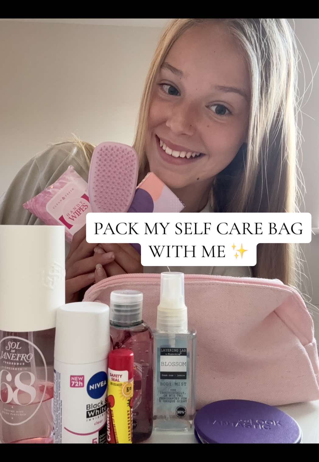 Back to school self care bag 🌸 @Home Bargains @LOOKFANTASTIC @Tangle Teezer @Superdrug @NIVEA UK @CARMEXUK @Lil-Let’s SA @Femfresh #SelfCare #schoollife #viral #cleangirl #essentials 
