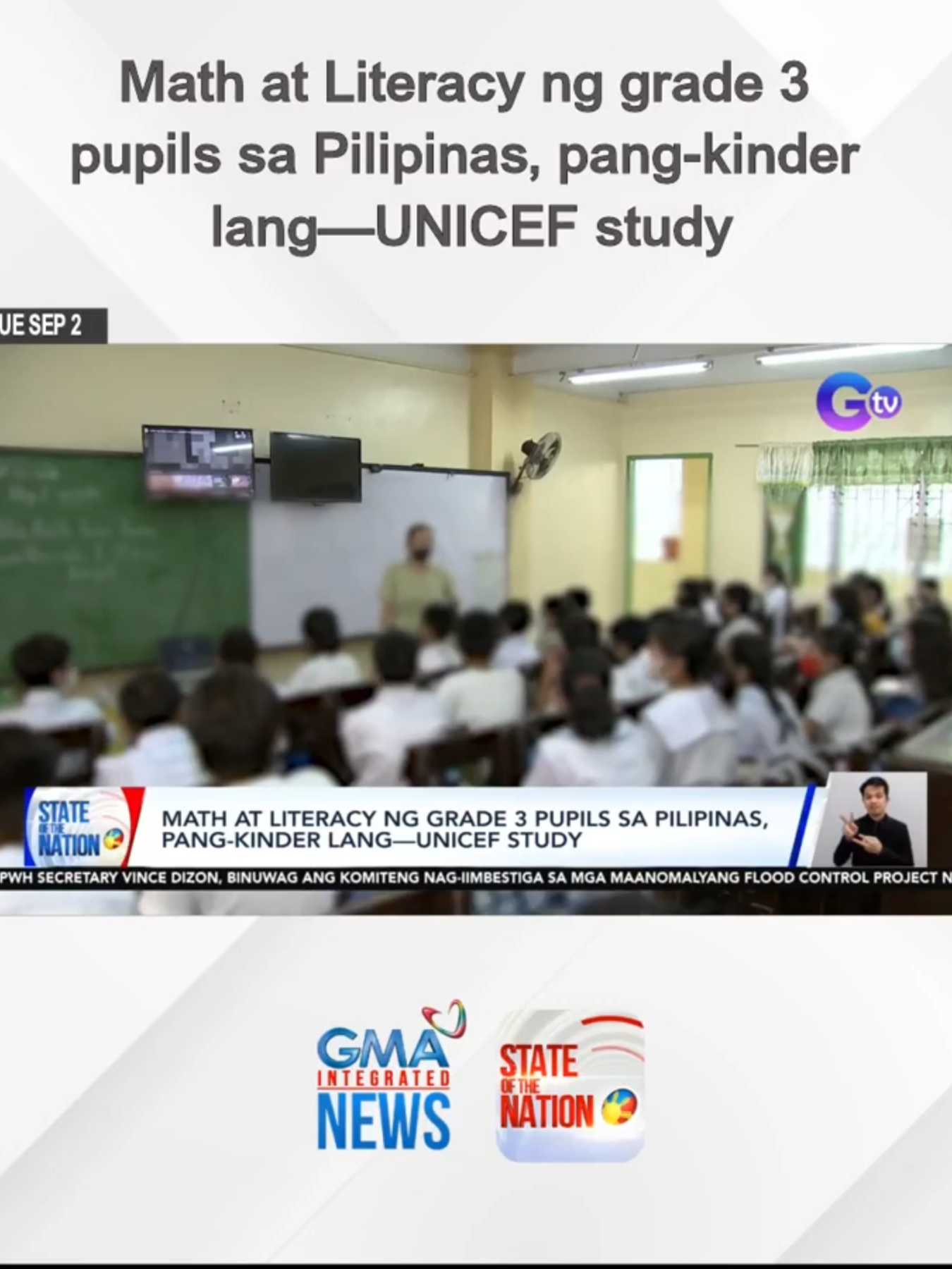 Karamihan sa mga grade 3 pupil sa Pilipinas, pang-kinder lang ang antas ng kaalaman sa math, pagbabasa at pagsusulat, batay sa pag-aaral ng UNICEF. #GMAIntegratedNews #SONA