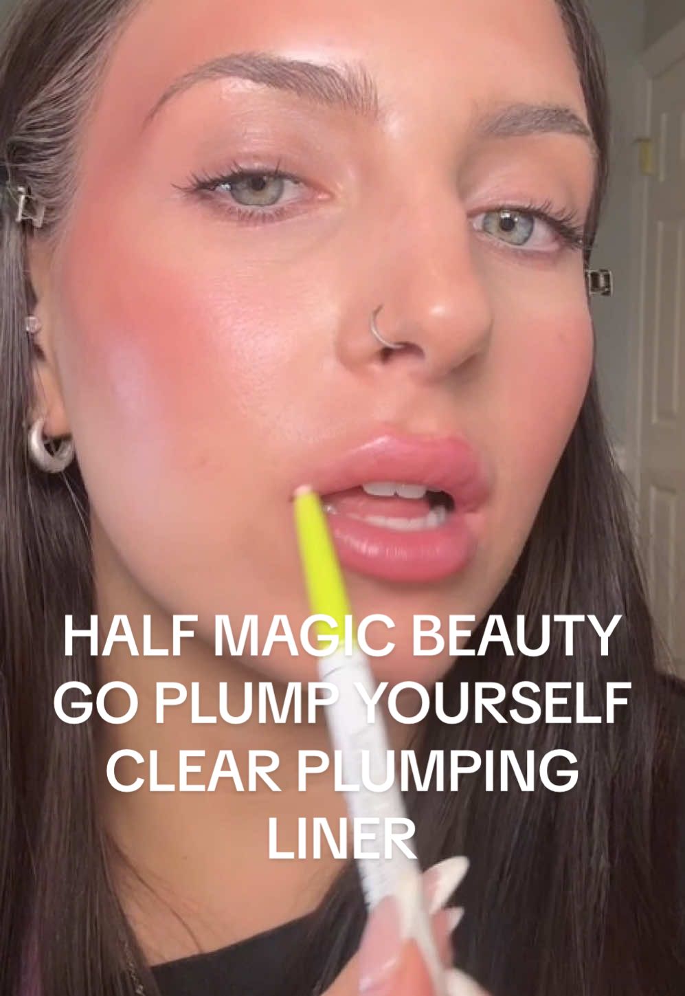 clear plumping liner?! NEW Go Plump Yourself liner from Half Magic Beauty  makes your lips look so plump and juicy without even needing a plumping gloss or lip color! 💋 wear on its own or under your fav lip combo 🚨 Tiktok exclusive right now so grab it before it sells out! @Half Magic by Donni Davy @Donni Davy  #halfmagicbeautypartner #halfmagicbeauty #lipplumper #donnidavy  #lipliner 
