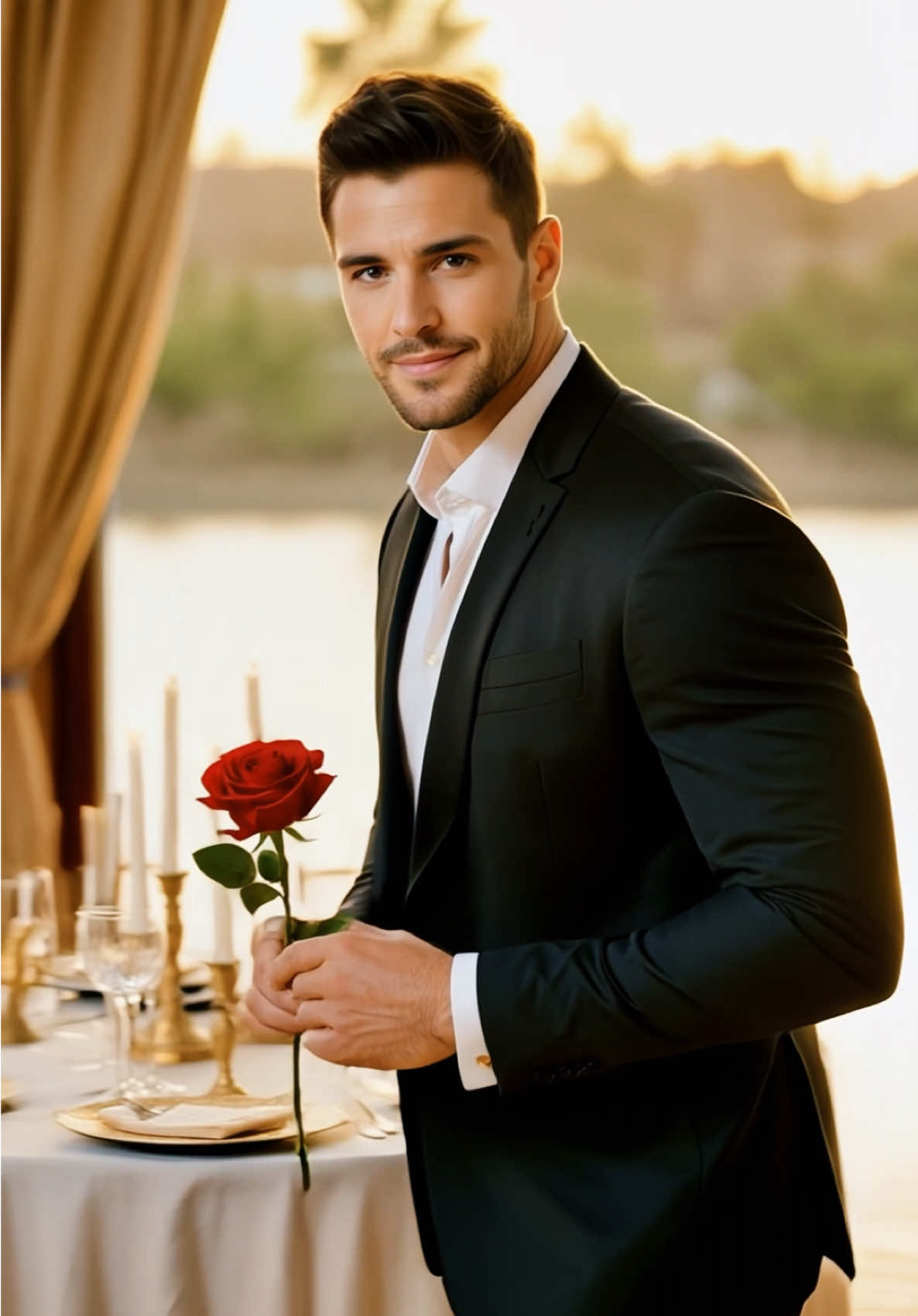 Not just a rose, but a promise of elegance. 🌹 #handsomemen #malemodel #menstyle #redrose #elegantvibes 