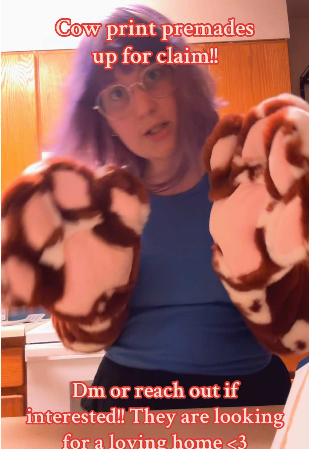 “Cow Print Fursuit Paws” on Etsy!! Cow Print premades are up for claim for $375 right now!! Their so fluffy and cute and ready to go to a new home! #fursuitmaker #furryfandom #fursuitpaws #fursuitpremade #fursuitcommission 