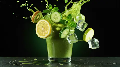 🥝 Fresh Green Energy Smoothie 💚   Blend this simple recipe for pure freshness:   - 1 kiwi   - 1/2 cucumber   - 1/2 green apple   - Juice of 1/2 lemon   - A handful of fresh mint leaves   - A few ice cubes   ✨ Refresh, energize, and enjoy the splash! #aiart #visualtrip #veo3 #smoothie #fyp 