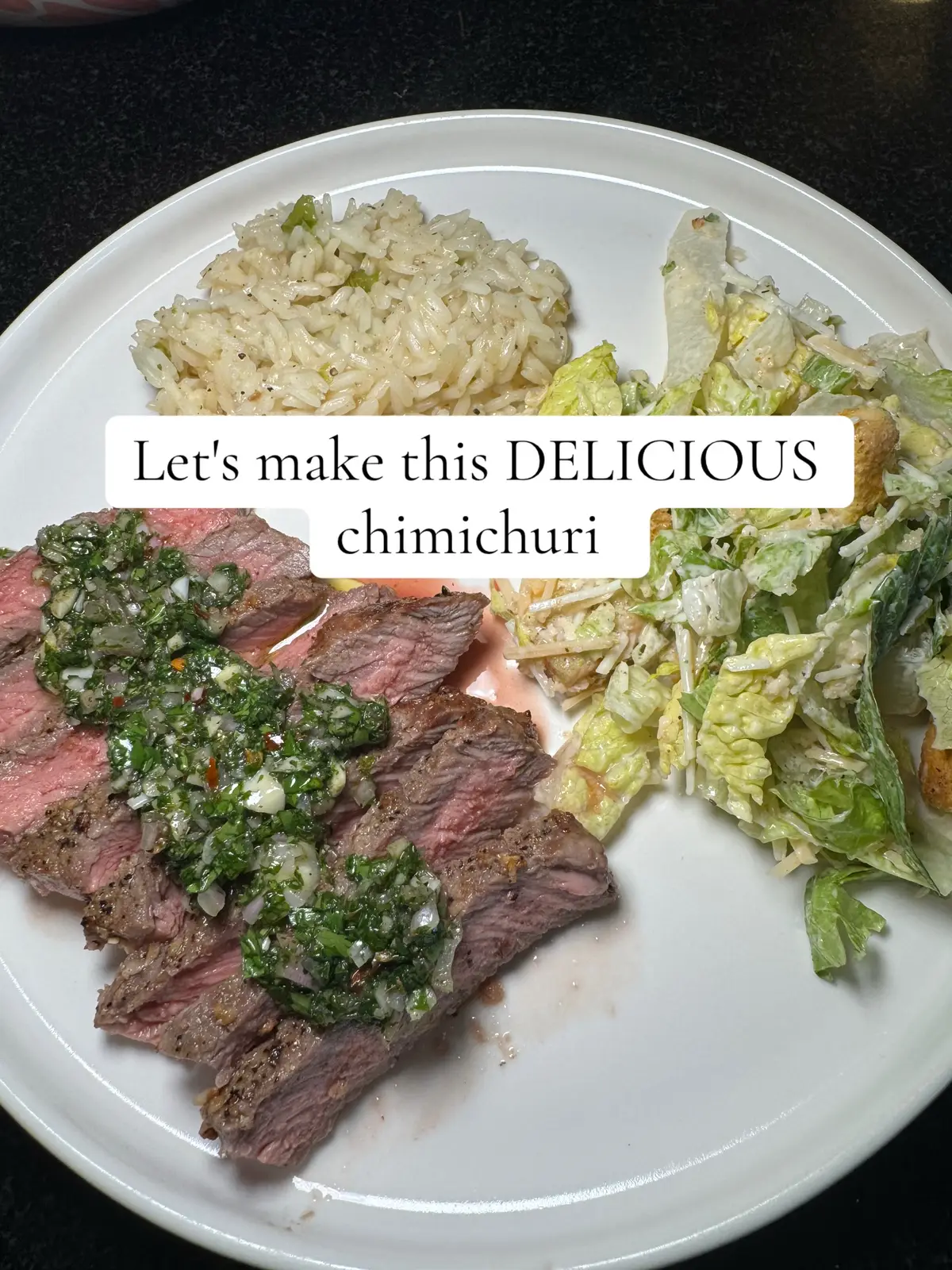 the most amazing pairing to our steak!! Save this recipe and use it for the next time you want to impress someone 😉 #chimichurri #steakrecipe #DinnerIdeas #datenightathome #mealprep 