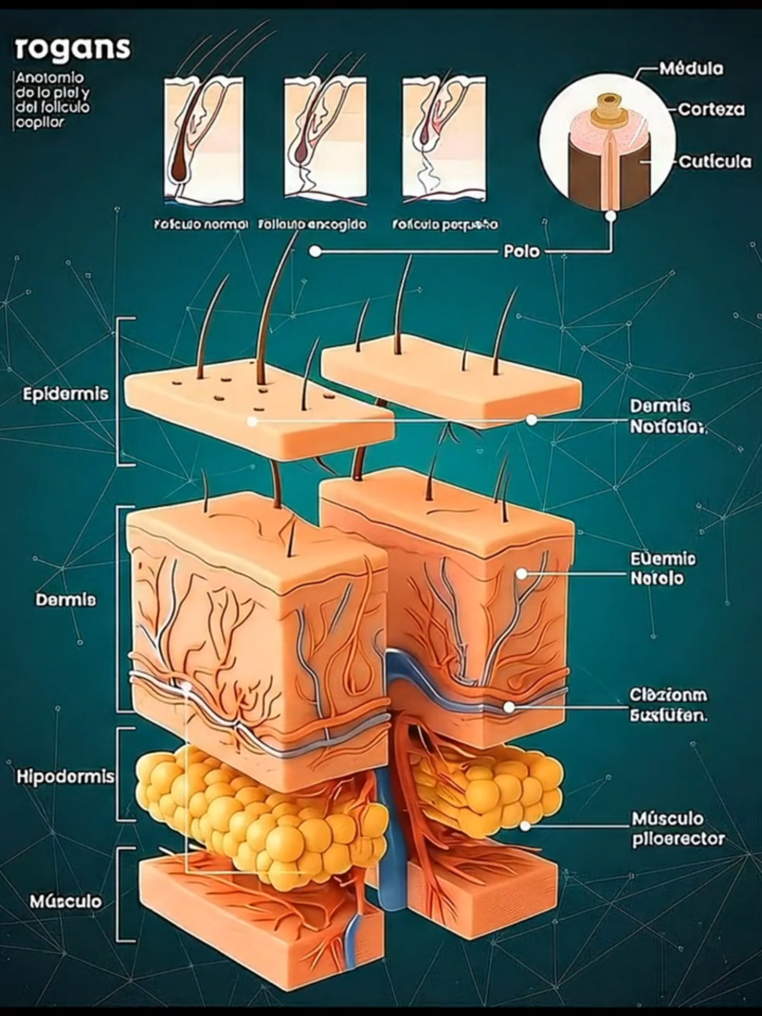 ✨ ¿Alguna vez te has preguntado cómo se ve tu piel y tu folículo capilar desde dentro? Con esta animación en Anatomía 3D podrás explorar cada detalle: la epidermis, la dermis, las glándulas, los vasos sanguíneos y la raíz de tu cabello como nunca antes lo imaginaste. 🧬 Lo más fascinante es que todo esto sucede en tu cuerpo cada día, y conocerlo es el primer paso para cuidar la salud de tu piel y tu cabello. 🌿💡 #dermis #epidermis #musculo #render #piel
