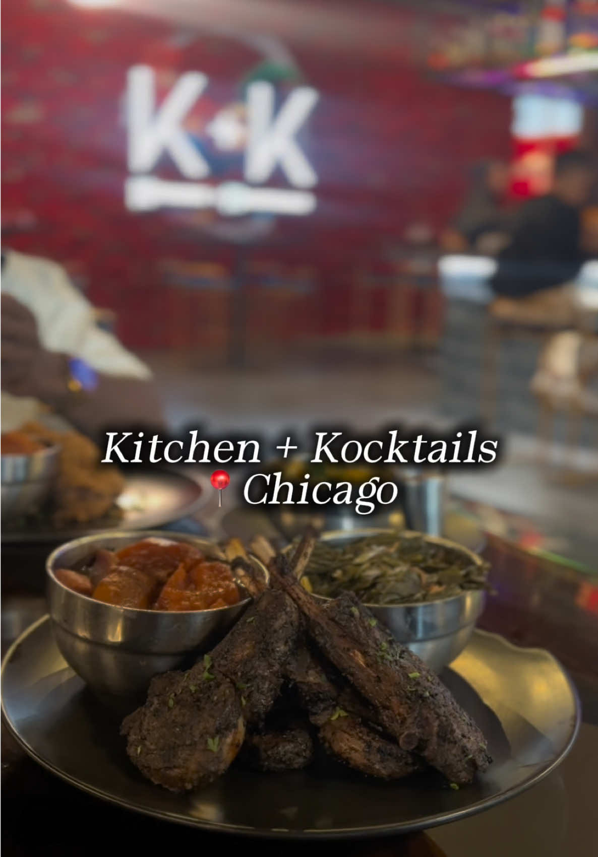 Big beautiful space, fire cocktails, and those lamb chops 🔥 Kitchen + Kocktails really is the move. #WelcomeHome #kitchenkocktailschicago 
