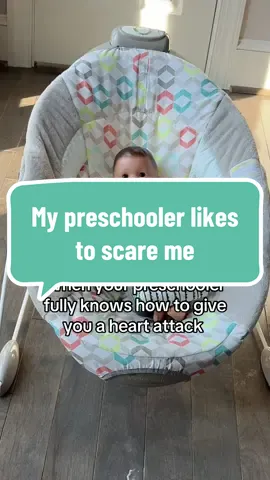 My preschooler loves putting her baby in spots we place our infant because she knows it scares me every time. At least she strapped the baby in this time. #preschooler #preschoolersoftiktok 