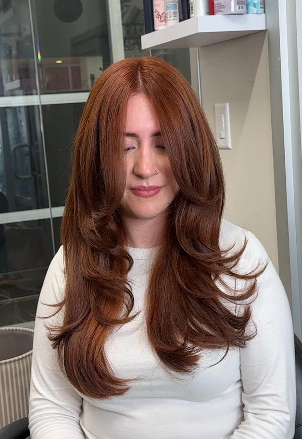 🍂🍁 IN LOVE #lahairstylist #layeredhaircut #copperhair #longlayers #fyp @Redken @Matrix @Schwarzkopf Professional @Pureology @Redken Pro @K18 Hair 