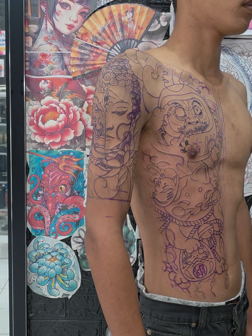 ครึ่งซีกแขนสั้น #ช่างปุ้มรับสักลายบ้านบึงชลบุรี #ร้านสักบ้านบึง