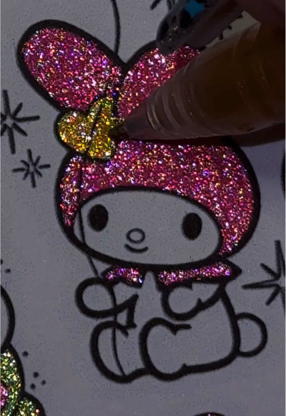 My Melody colored with Grabie glitter pens 💖💖💖 #coloring #sanrio #mymelody #aestheticvideos #satisfying 
