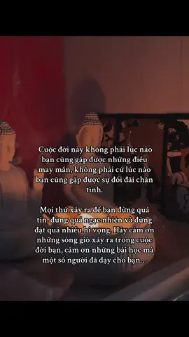 Cuộc đời này không phải lúc nào bạn cũng gặp được những điều may mắn, không phải cứ lúc nào bạn cũng gặp được sự đối đãi chân tình. Mọi thứ xảy ra để bạn đừng quá tin, đừng quá ngạc nhiên và đừng đặt quá nhiều hi vọng. Hãy cảm ơn những sóng gió xảy ra trong cuộc đời bạn, cảm ơn những bài học mà một số người đã dạy cho bạn… #phatphapnhiemmau #nammoadidaphat #daophat #xh #viral #buddha #loiphatday 