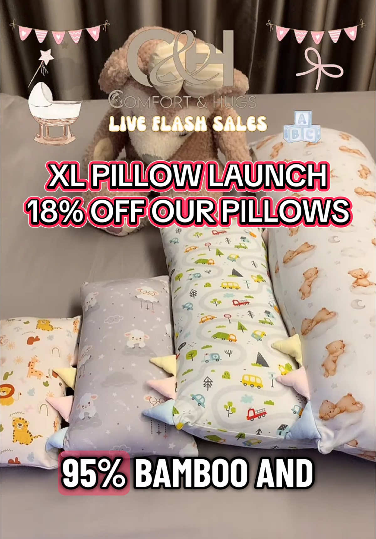 🎉 BIG news = BIG pillows! 🎉 Our XL organic bamboo baby pillows are finally here 👶💤 Now available in 4 sizes & 4 exclusive Comfort&Hugs designs 💖 ✨ Celebrate the launch with 18% OFF during our weekend livestreams 🌿🛍️ 👉 Drop us a follow so you don’t miss a snuggle! #babytok #babyessentials #pillow #livehighlights #tiktoklive 