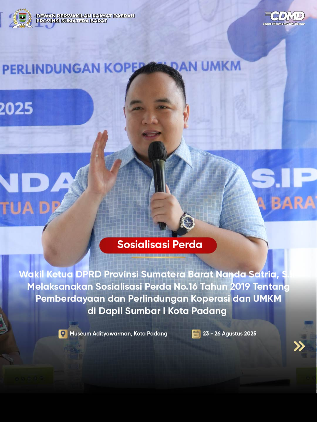 ✨ UMKM Kuat, Ekonomi Rakyat Hebat! ✨ Wakil Ketua DPRD Provinsi Sumatera Barat Nanda Satria, S.IP melaksanakan Sosialisasi Perda No.16 Tahun 2019 tentang Pemberdayaan & Perlindungan Koperasi dan UMKM di Dapil Sumbar I Kota Padang. 📌 Koperasi dan UMKM adalah motor penggerak ekonomi rakyat. Dengan pemberdayaan dan perlindungan yang tepat, pelaku usaha lokal akan semakin mandiri, berdaya saing, dan mampu membuka peluang kesejahteraan bagi masyarakat. Mari bersama dukung UMKM, wujudkan ekonomi kerakyatan yang tangguh dan berkeadilan 🤝 #dprdsumbar #NandaSatria#UMKMMaju #EkonomiKerakyatan