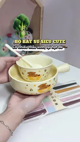 Bộ 2 bát sứ kèm 2 thìa🥣 siêu xinh mà còn hạt dẻ nữa👏 #batsu #bobatsu #batsucute #batancomdethuong #batdua 