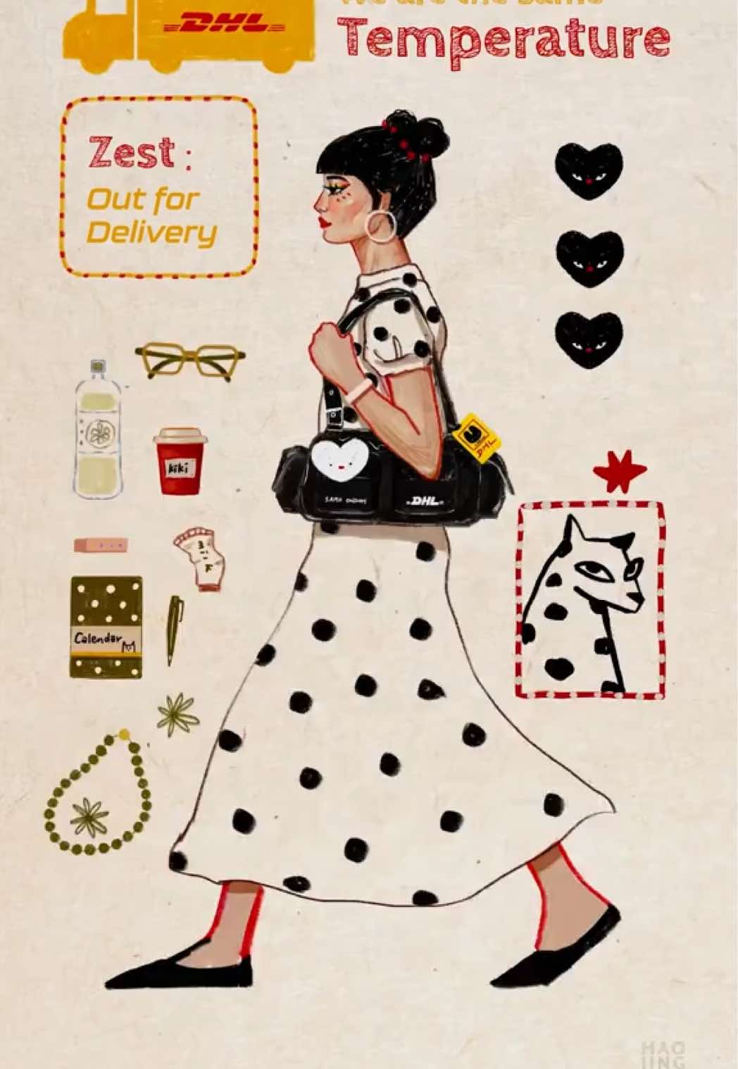 Good vibes: Out for Delivery 💛🐝✨ Here's to a fabulous daily life: stepping out with style, delivering good vibes, and spreading joy like express shipping. 🚚✨⚡️  Had so much fun creating this animation for the DHL x Samo Ondoh collab campaign — because bags don’t just carry things, they carry energy. 💛 . . . #illustration #animation #goodvibes #procreate #fashion      