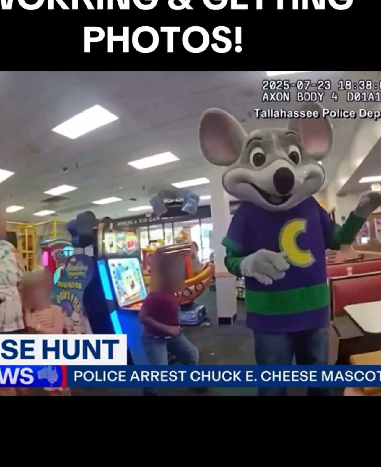 CHUCK E CHESSE MASCOT ARRESTED WHILE WORKING & GETTING PHOTOS! #ChucEcheese #Mascot #viralvideo #viraltiktok #America #Arrested #fyp 