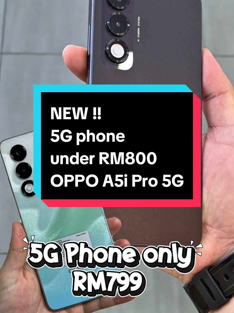 🚀 Oppo A5i Pro 5G – RM799 - A Series Dari OPPO dengan harga yang menarik dan package spec yang mantap! 💥 ✅ 5G Connectivity  ✅ 120Hz Display  ✅ 6000mAh Battery  ✅ 45W VOOC Fast  ✅ Shock Resistance  ✅ 5-Year Battery Health #OppoA5iPro5G  #5gphone  #fyp  #TahanLasak#phonemurah 
