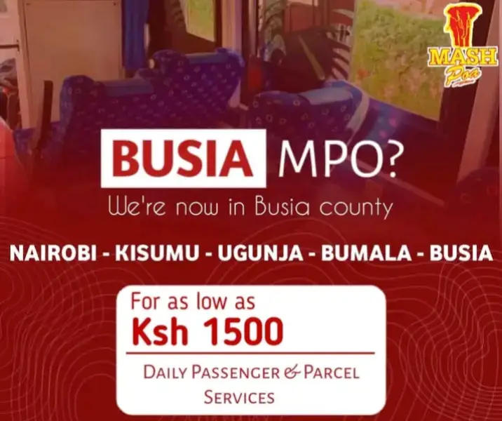 Mash Poa Bus Schedule: Nairobi to Busia - Departure Time: 7:30 PM - Fare: 1,500 KSH. Seats Arrangements: - VIP Class: Available - Business Class: Available - Economy Seats: Available This service operates daily for your convenience. #TravelAdventure #BusJourney #KampalaExploration #RoadTripAfrica #kenyatravel 