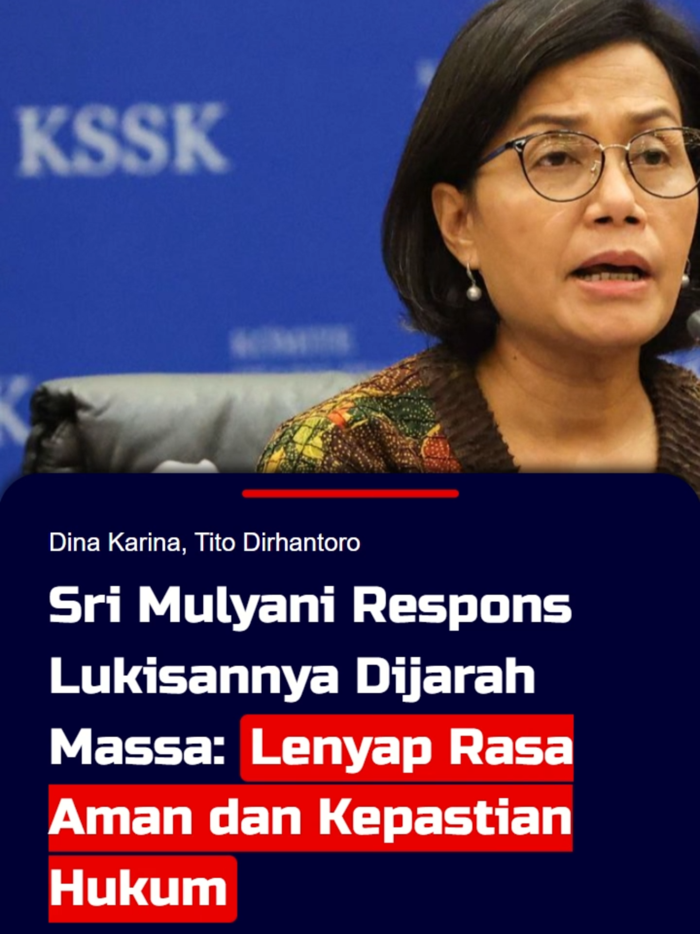 Menteri Keuangan Sri Mulyani kembali bersuara terkait penjarahan yang terjadi di rumahnya di kawasan Bintaro, Tangerang Selatan, Banten, pada Minggu (31/8/2025). Menurutnya, dengan hilangnya barang-barang miliknya karena dijarah, maka lenyap juga rasa aman, kepastian hukum, dan perikemanusiaan yang adil dan beradab. Sahabat KompasTV juga bisa memperoleh informasi terkini melalui website: www.kompas.tv #srimulyani #penjarahan #lukisan #menterikeuangan #bintaro #tangerangselatan #hukum #massa