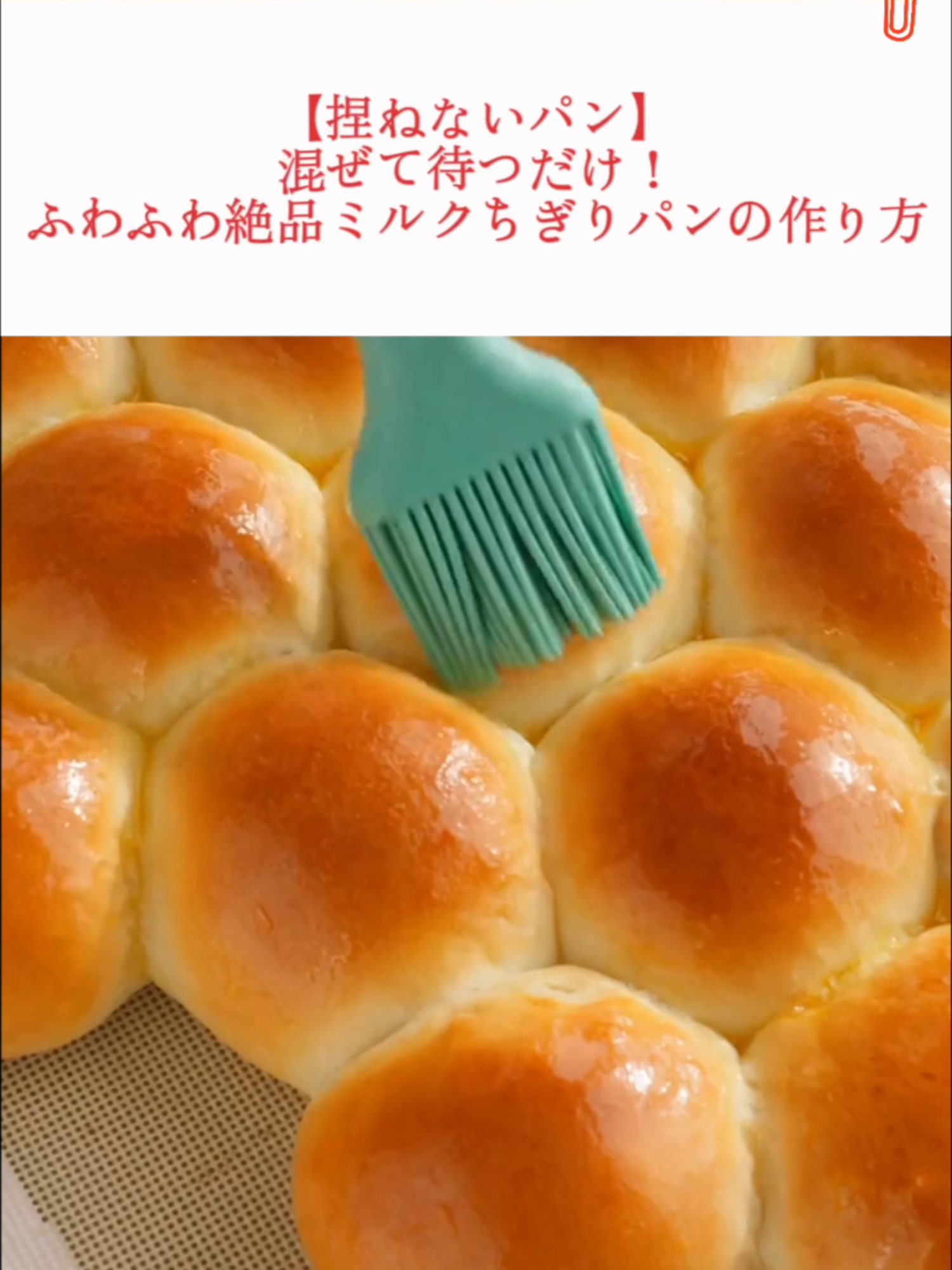 【捏ねないパン】混ぜて待つだけ！ふわふわ絶品ミルクちぎりパンの作り方【パン作り初心者さん向け】 「パン作りって、力いっぱい捏ねるのが大変…」そう思って諦めていませんでしたか？ このレシピなら、ヘラで材料を混ぜて、あとは待つだけ。驚くほどふわふわで、ミルクの香りが優しい絶品ちぎりパンが、本当に捏ねずに作れます。 力仕事は一切なしなので、パン作り初心者さんはもちろん、忙しい日の朝ごはんやお子様のおやつにもぴったりです。 焼きたてのパンの香りがお部屋に広がる幸せを、ぜひご家庭で体験してみてください。 この動画が「これなら私にも作れそう！」「美味しそう！」と思っていただけたら、高評価とチャンネル登録で応援していただけると、次のレシピ作りの大きな励みになります。 ▼レシピ概要 （詳しい分量は動画でご確認ください） [材料] ・強力粉 ・牛乳 ・砂糖 ・塩 ・ドライイースト ・バター [作り方] 温めた牛乳でイーストを活性化させます。 粉類とイースト液を混ぜ、バターも加えてひとまとめにします。 暖かい場所で一次発酵させ、ガス抜きをして15等分に丸めます。 もう一度、二次発酵させて、溶き卵を塗りオーブンで焼けば完成！ #簡単レシピ #スイーツ #簡単スイーツ #お菓子作り #手作りおやつ