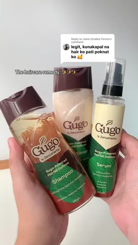 Replying to @Joela Ursabia Ferreo Think about what your hair really needs 🙌🏻 if may mga baldspot na or maraming hairfall, mag-gugo haircare na kayo miii 🥹✨ #hairfall #zenutrientsgugo #gugoshampoo #fyp #foryou 