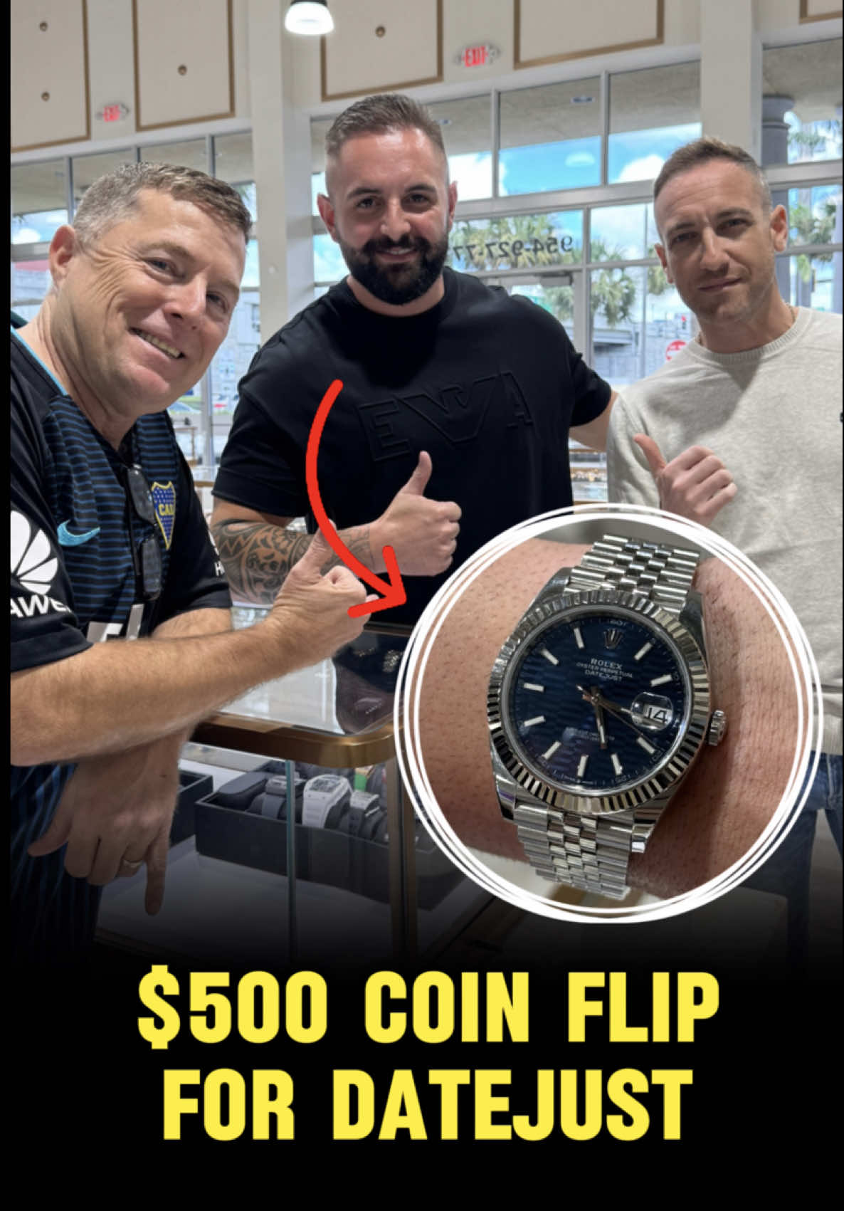 $500 flip for this blue motif Datejust 👀💙 #watchesoftiktok #watchtok #rolex #luxurywatches #coinflip 