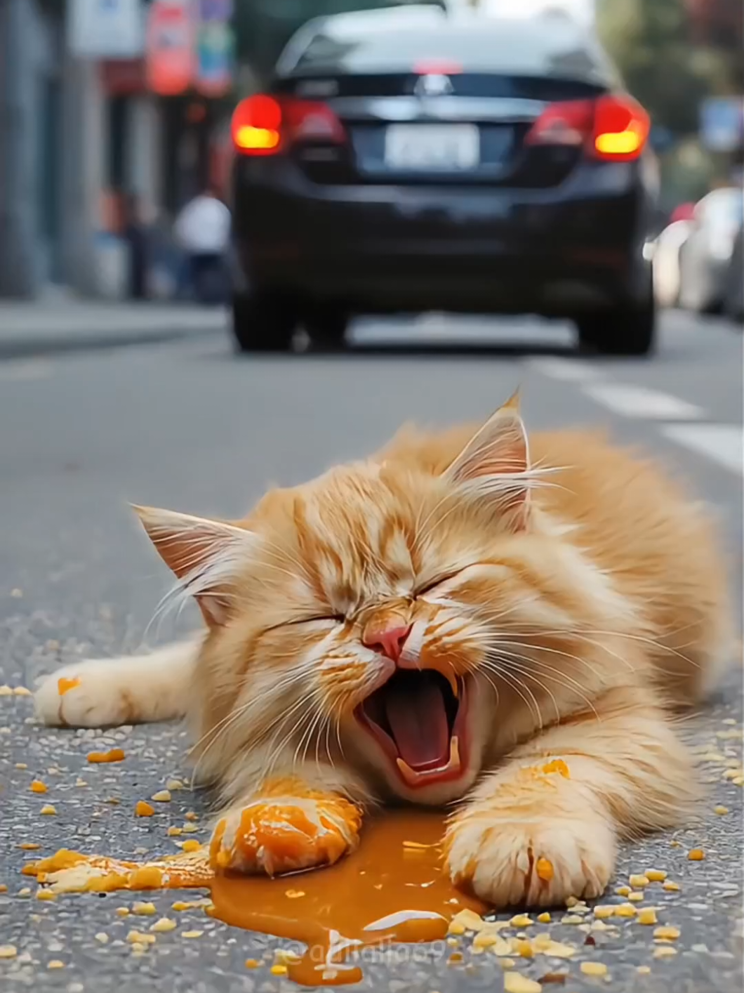 The Mother Cat Panics as Her Kitten Gets Hit by a Ca😿🚘 #cat #ai #poorcat #fypage #aulialia69_ 