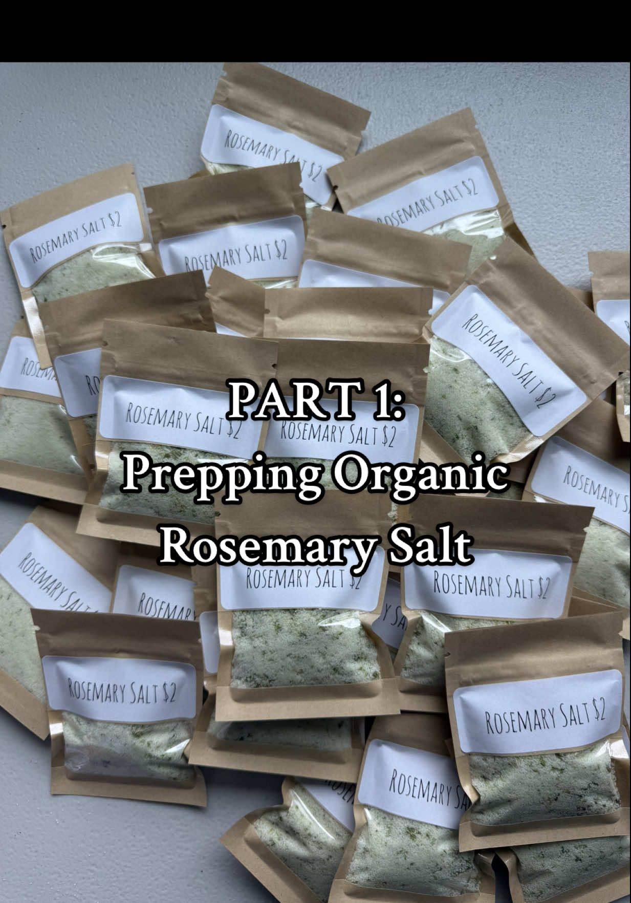 Part 1: Prepping salt, packaging, and labels for organic rosemary salt for the bake stand ☺️  #capecoralsfirstbakestand #capecoral #capecoralbakery #selfserve #homebaker 