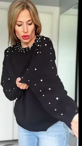 The pearl fashion sweater top for mom OOTD and outfit inspo #sweaterweather #momoutfitinspo #millenialfashion #chicandcomfy #tiktokshopmademebuyit 