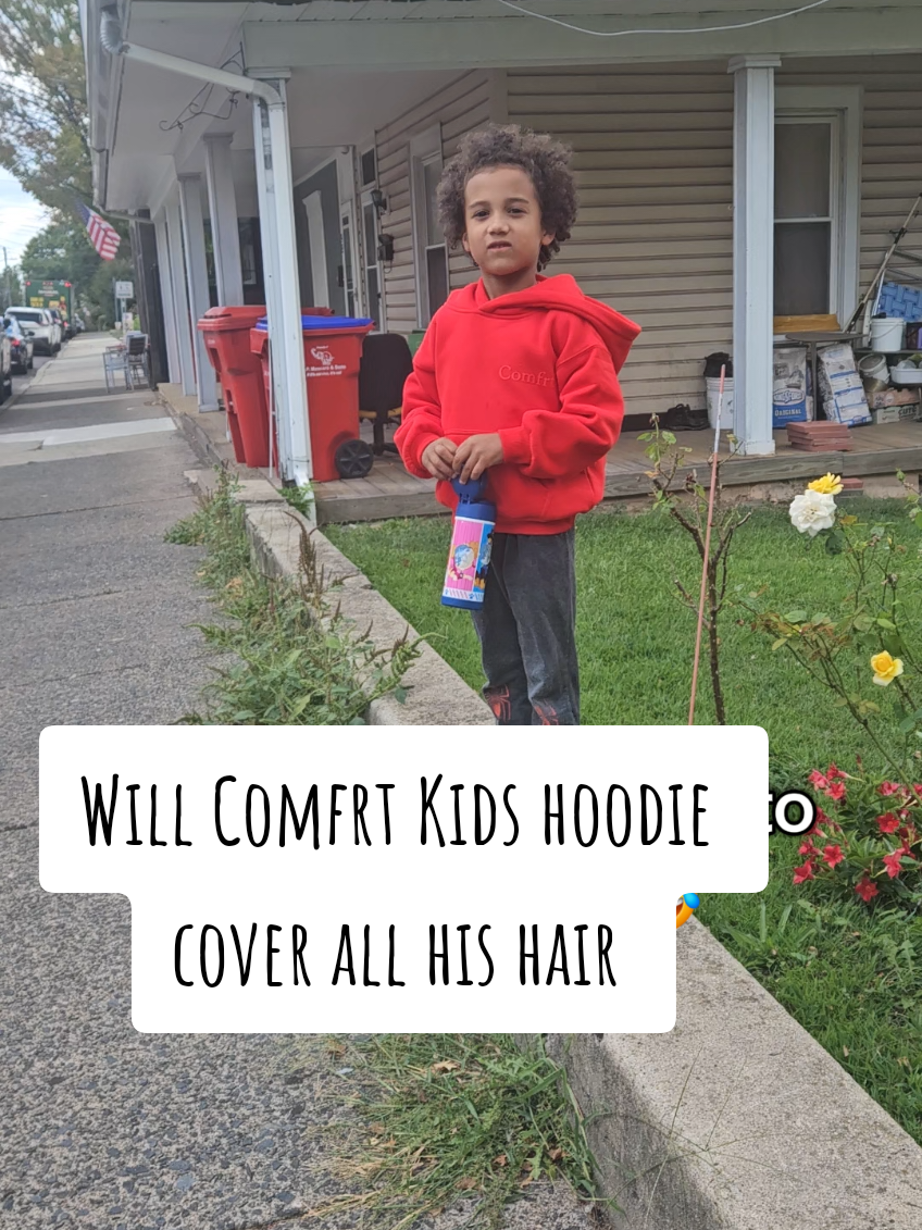 Replying to @mrs22222222 I think he loves it so much because it contains all his hair. Most hoodies don't and hurt him if he tries 😂 #hoodies #kidshoodies #comfrtkidshoodie #comfrtkids 