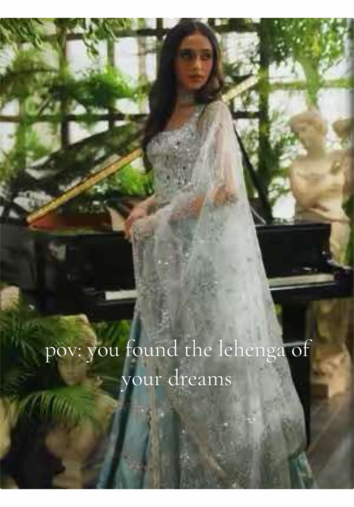 Presenting our Dusty Blue Embroidered Pure Silk Lehenga from the Solene collection. #indian #lehenga #lashkaraa 