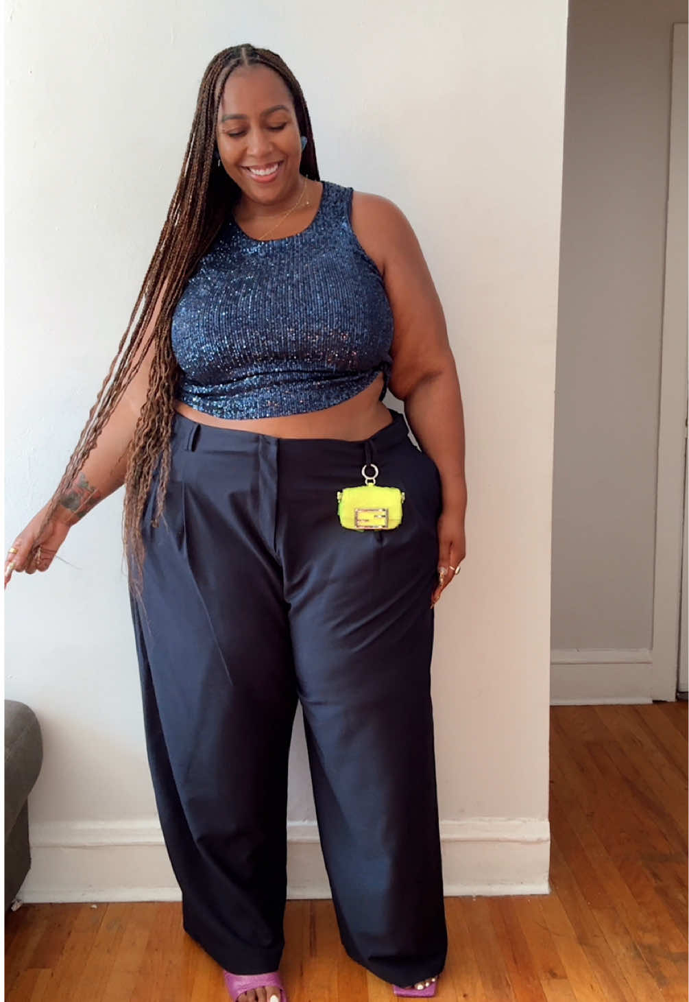 a moment for navy 🤭✨ tank // @Macy’s On 34TH trousers // @ELOQUII shoes // @asos  bag // @fendi 