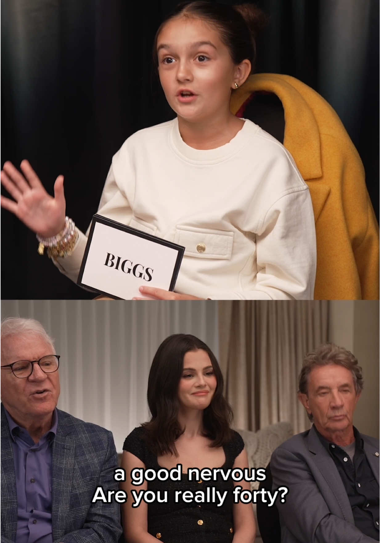 POV: The Only Murders cast trying to figure out if I’m actually 40 👀😂 First look at my sit-down with the legends @Selena Gomez #SteveMartin #MartinShort @hulu #OnlyMurders @Only Murders In the Building #SelenaGomez 