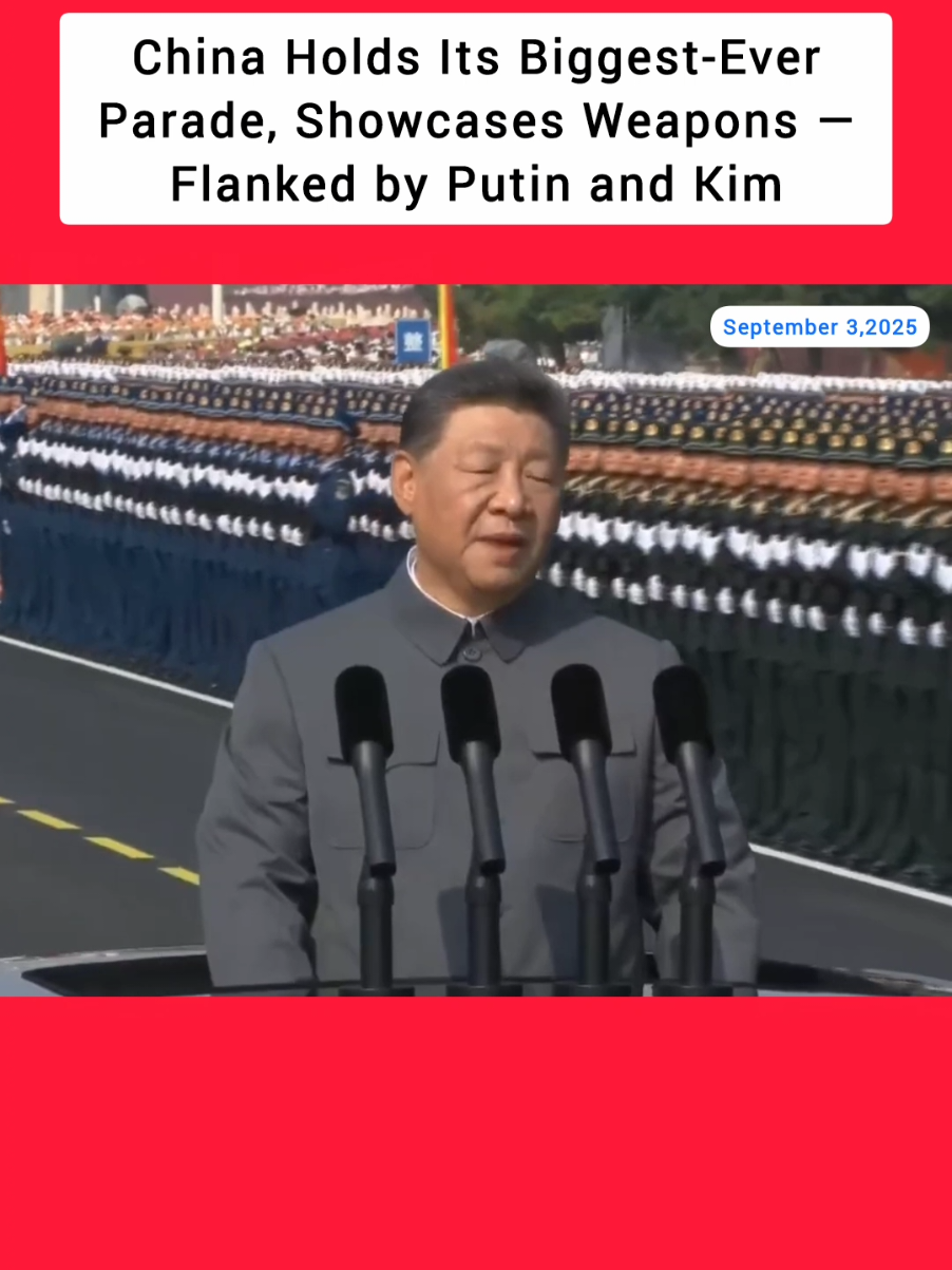 In Beijing’s Tiananmen Square, China staged a massive military parade to mark the 80th anniversary of Japan’s World War II surrender. President Xi Jinping, joined by Vladimir Putin and Kim Jong Un—rare guests of honor—watched as advanced military hardware rolled past: hypersonic and intercontinental missiles, unmanned drones, stealth fighters, and a complete nuclear-capable triad were on full display. Xi framed the event as a stark choice between 