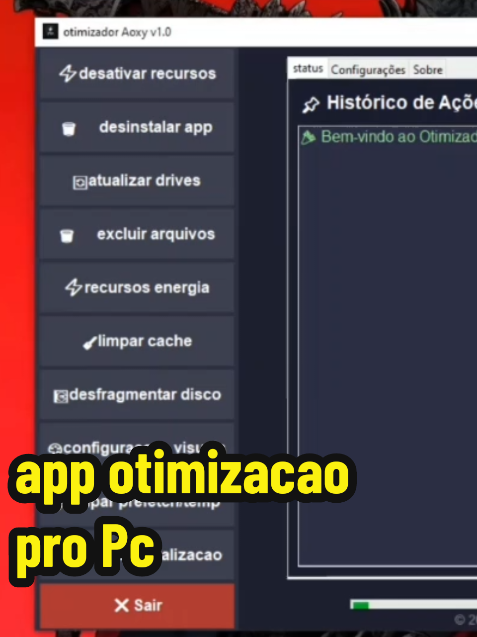 Estou criando um app, ele automatiza algumas funçoes no windos, vai ajudar a otimizar o pc por enquanto comecei com a interface, logo logo adiciono as funcionalidade #pc #python #tkinter #pcfraco #otimização 