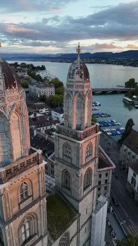 #Zurich #Grossmünster #ZurichLake #ZurichSunset #DronePhotography                         