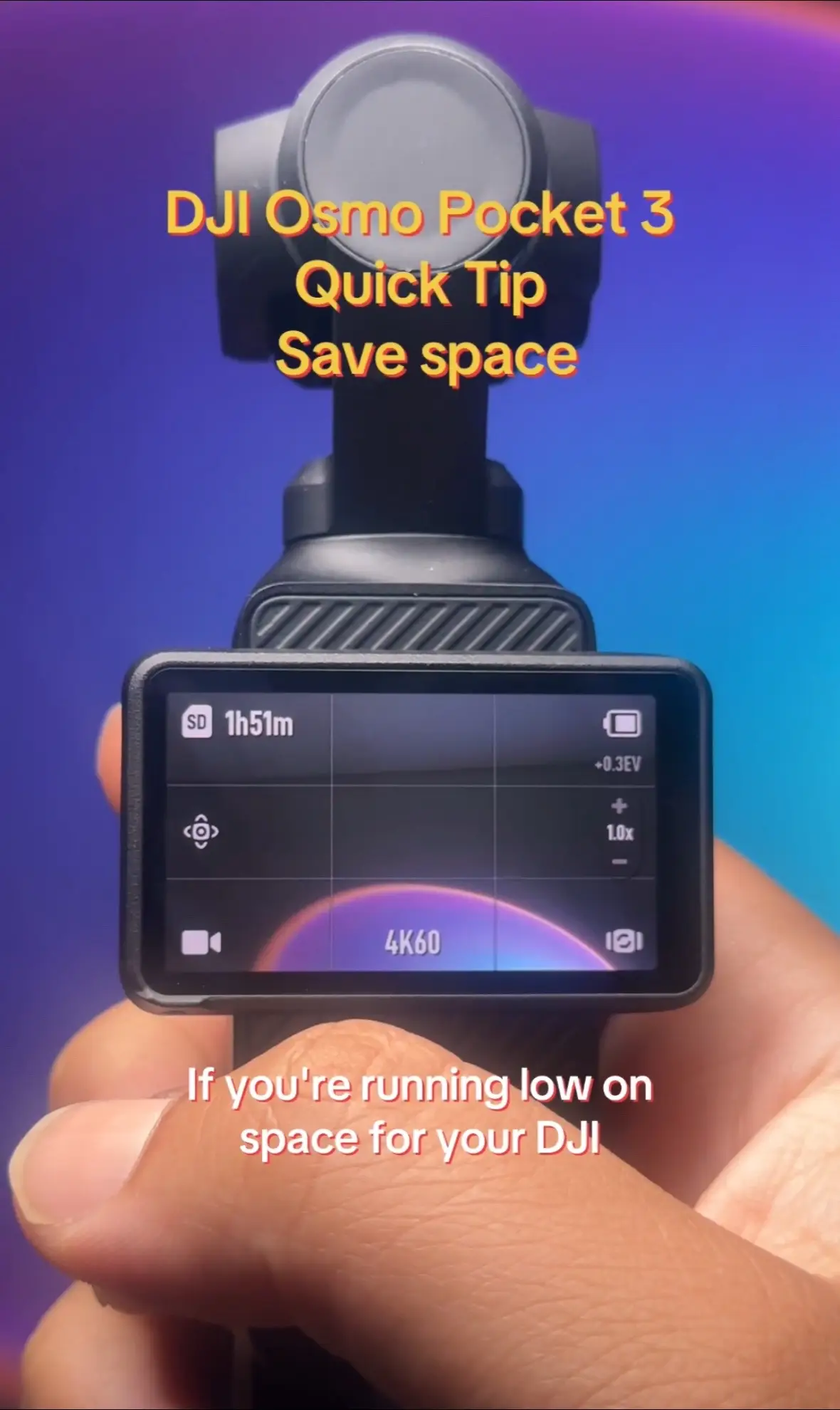 If you're running low on space for your DJI Osmo Pocket 3 you wanna save space I recommend recording in 1080 p and have your Fps set to either 30 or 24 frames per second so that your footage won't take up as much space #dji #djiosmopocket3 #osmopocket3 #djiosmo #djiglobal 