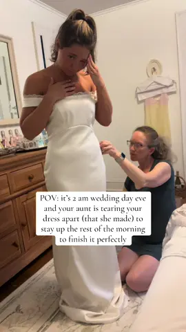 Ps it was already pretty perfect, she’s just a perfectionist and we love her for it ❤️  #diyweddingdress #myauntmademyweddingdress #backyardwedding #2026brides 