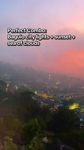 Baguio city lights at night? ❎ Baguio city lights after sunset plus rolling sea of clouds ✅ This is the best spot to watch the sunset at Baguio City!  #baguio #sunset #citylights #traveltiktok #trending 