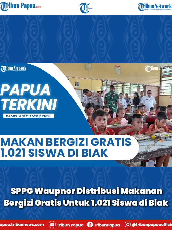 Program ini menyasar 1.021 siswa yang berasal dari 6 Sekolah Dasar dan 3 Taman Kanak-kanak di Biak.  Program ini telah berjalan dan Distribusi makanan dilakukan setiap hari sekolah. Tujuan utama dari program ini untuk meningkatkan asupan gizi para siswa. MBG diharapkan berdampak positif pada kemampuan untuk berkonsentrasi saat belajar. BACA SELENGKAPNYA papua.tribunnews.com dan tribunnews.com Follow us on Social Media Instagram: @tribunpapuaofficial TikTok: @tribunpapua Facebook: Tribun Papua Youtube: Tribun PapuaBACA SELENGKAPNYA papua.tribunnews.com dan tribunnews.com Follow us on Social Media Instagram: @tribunpapuaofficial TikTok: @tribunpapua Facebook: Tribun Papua Youtube: Tribun Papua #MBG #KabupatenBiakNumfor