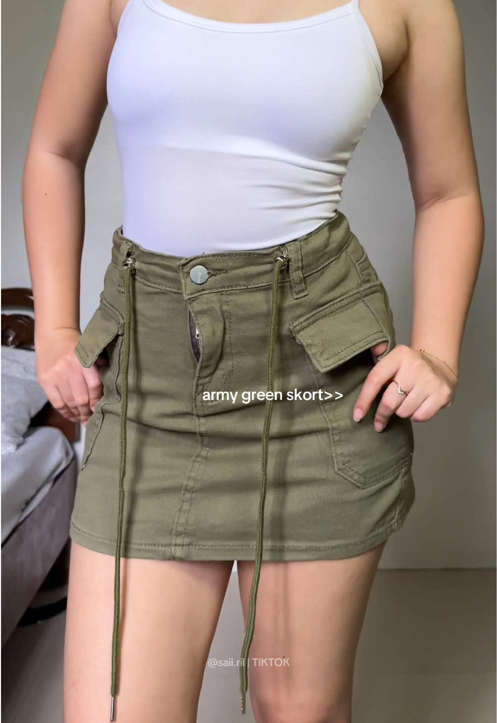 Replying to @R 𐙚 ˚♡˚.⋆.  army green skort #skort #cargoskort #cargoskirt #skirtoutfits 