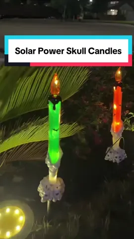 Solar powered skull candles! Perfect addition for our Halloween decor! #halloweendecor #solarcandle #solarhalloweendecor #halloween #solarlights 