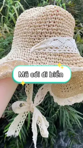 Mũ cói đi biển đan dây ren xiêu xinh cho chị em chúng mình, sắm liền nhoa #foryou #xuhuong #muvanhto #mucoidibien 