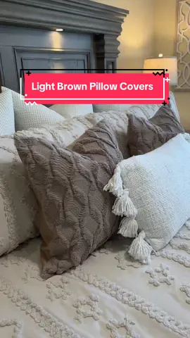 Brown tones are trending 🤎 These light brown pillow covers make the perfect finishing touch for my bed setup #pillowcovers #bedroommakeover #bedding #pillow #pillows 