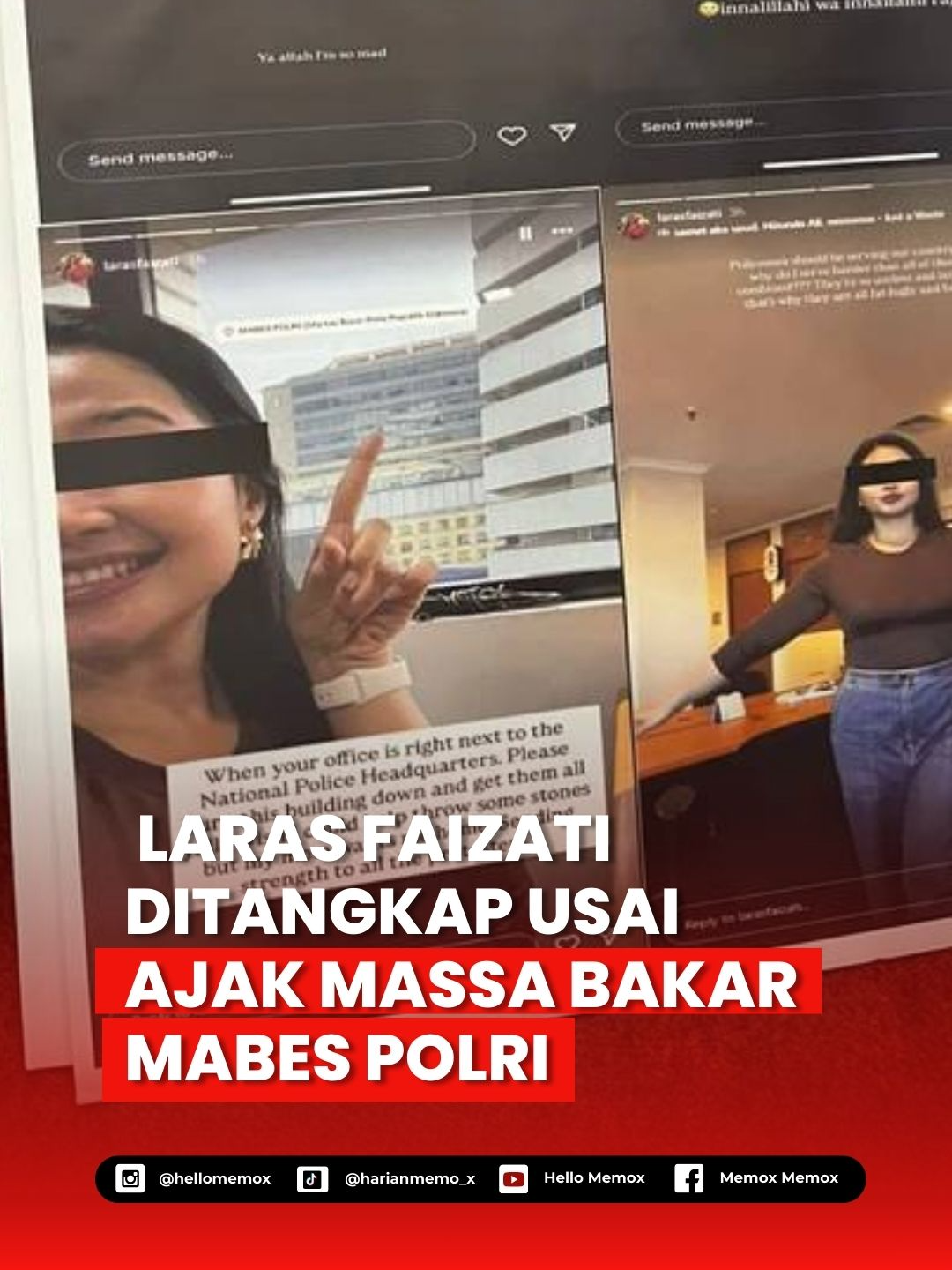 Laras Faizati (26) ditangkap Direktorat Siber Polri dan ditetapkan sebagai tersangka usai mengunggah konten yang diduga menghasut massa membakar Gedung Mabes Polri. 🚨 Keluarga memprotes, menyebut unggahan Laras hanyalah luapan kekecewaan atas insiden tewasnya pengemudi ojol saat demo. Ibunda Laras pun memohon kepada Kapolri dan Presiden agar putrinya dibebaskan. Kasus ini kini jadi sorotan publik — tentang batas kritik, kebebasan berekspresi, dan ancaman pidana di ruang digital. 🔎 . . Jangan lupa follow Tiktok: @hellomemox Ig:@hellomemo_x Youtube: hellomemox Facebook: Memox Memox  . . . #fyp #foryou #fypage #berita #beritaviral #beritaterkini #memox #trending #LarasFaizati #MabesPolri #DemoJakarta #BeritaTerkini #ViralHariIni