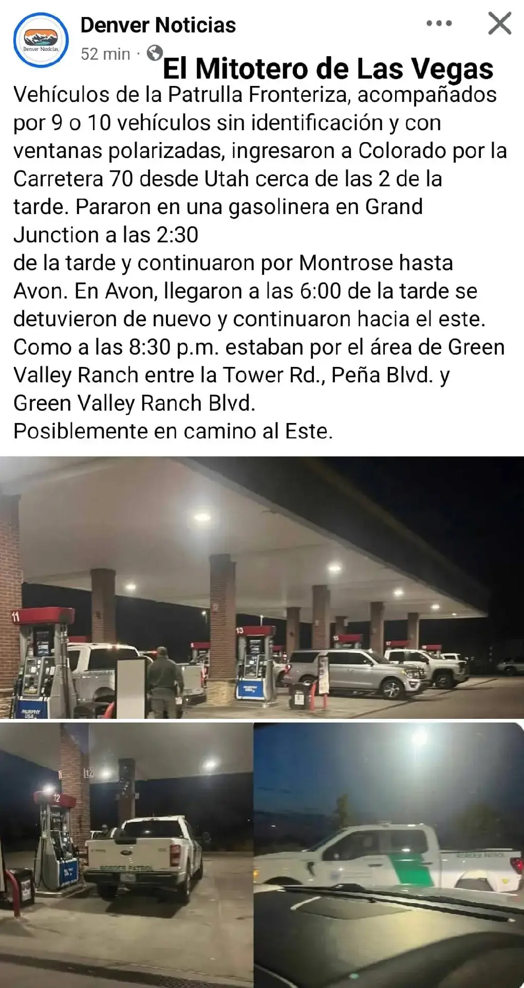 Mitoteros. - El desfile de Patrullas Fronterizas y Vehículos oficiales encubiertos que pasó ayer por Las Vegas, NV. fue vistó llegar a Colorado por el I-70 provenientes de Utah. ¿Que no duermen? Los estamos mirando por donde quiera que vayan. Fin del comunicado. #andresmendozaelmitotero #ElMitoteroLLC #TodoSomosMitoteros #elreydelmitote #LaVozdelaComunidad
