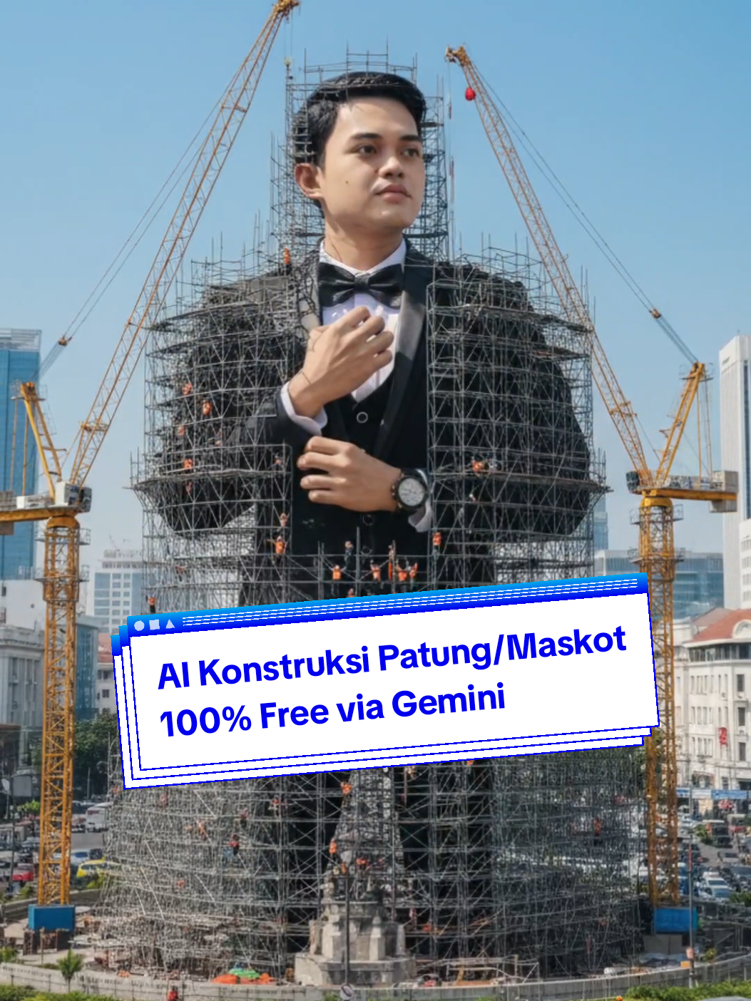 Buat gambar AI Proyek Konstruksi Patung Raksasa: 1. buka gemini 2. pilih foto 3. masukan prompt ini: 